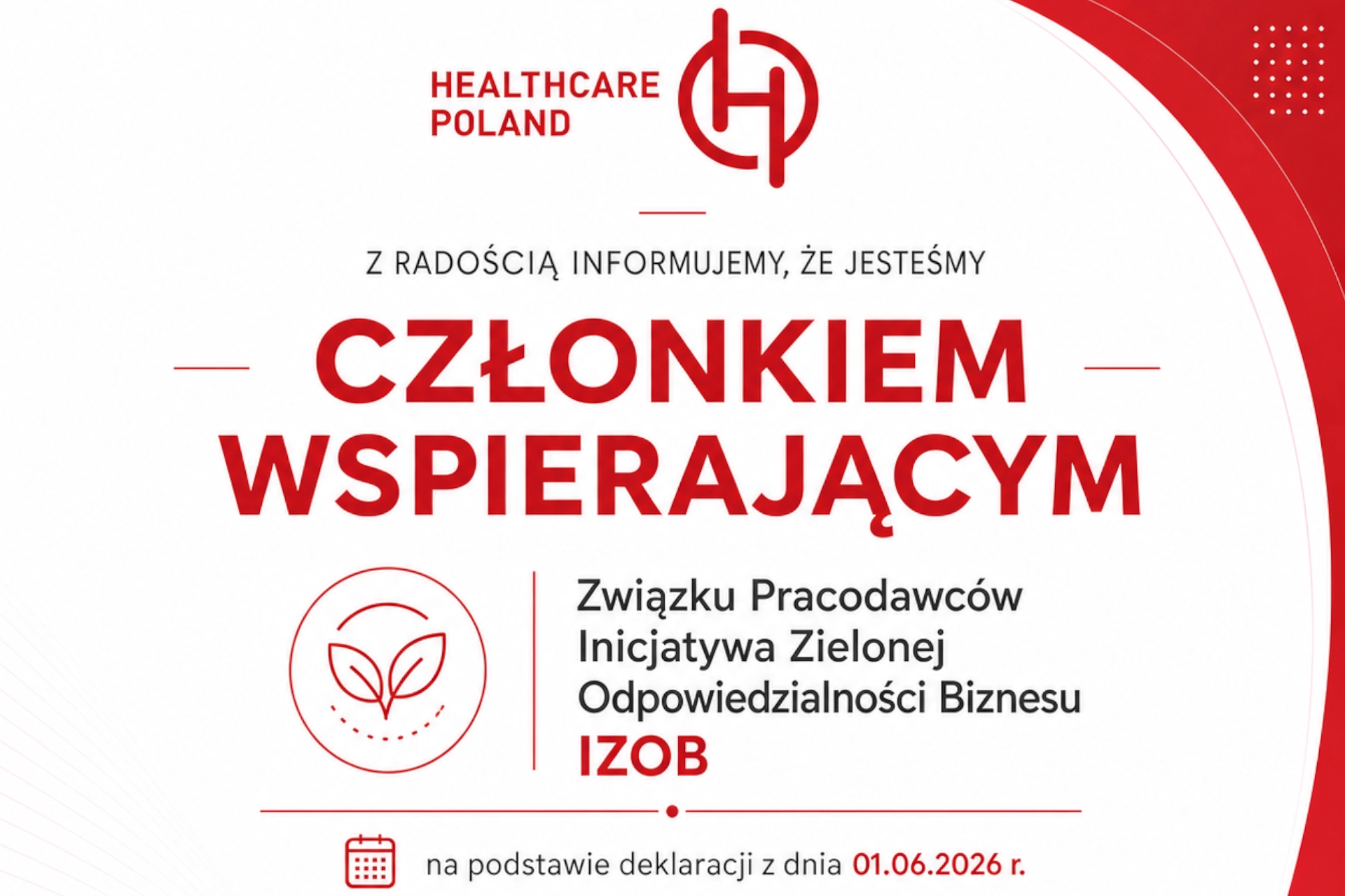 Healthcare Poland is a supporting member of the Employers' Association of the Green Business Responsibility Initiative (IZOB) ESG in healthcare sustainable development HCPL graphic